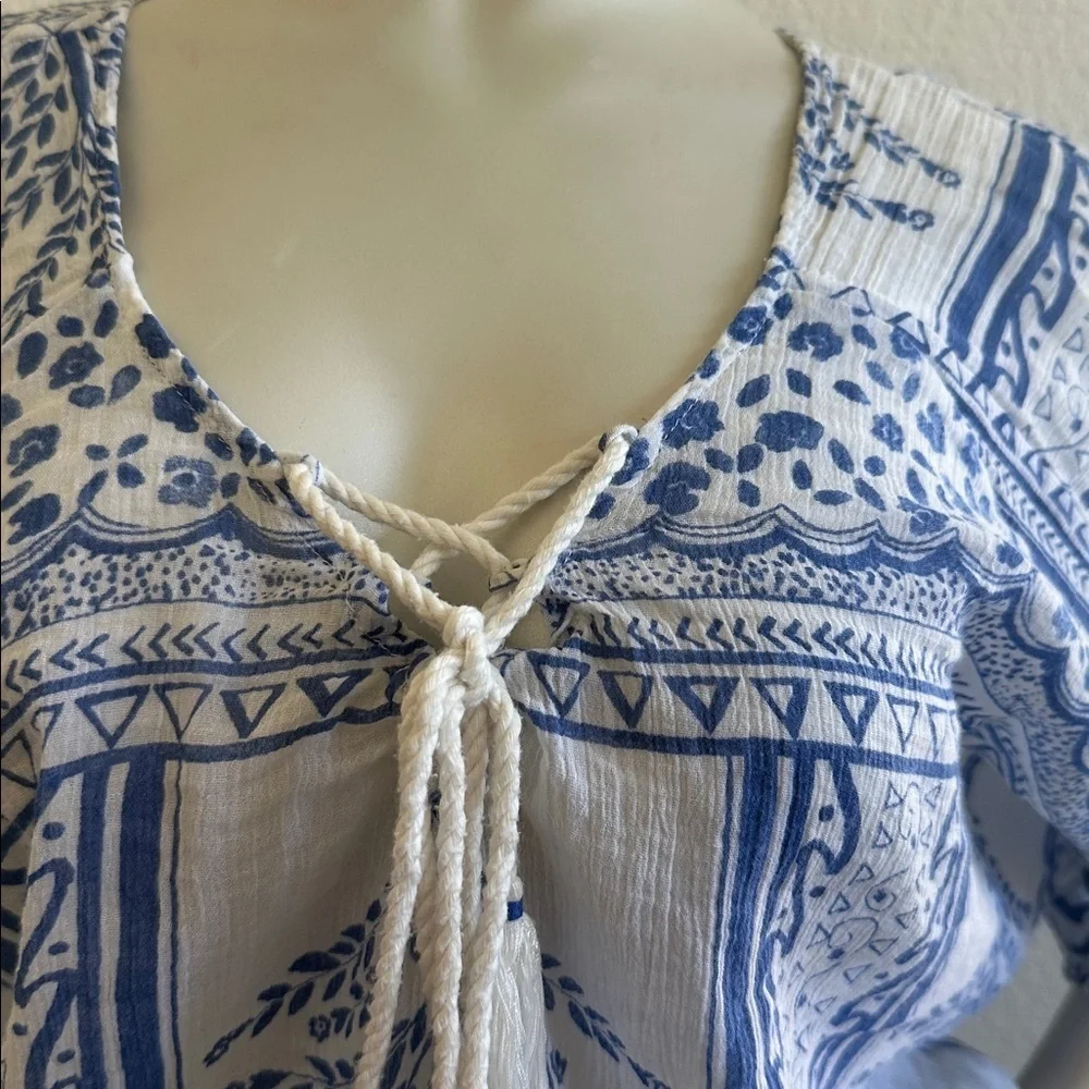 Free People Yo Yo Geo Peasant Blouse